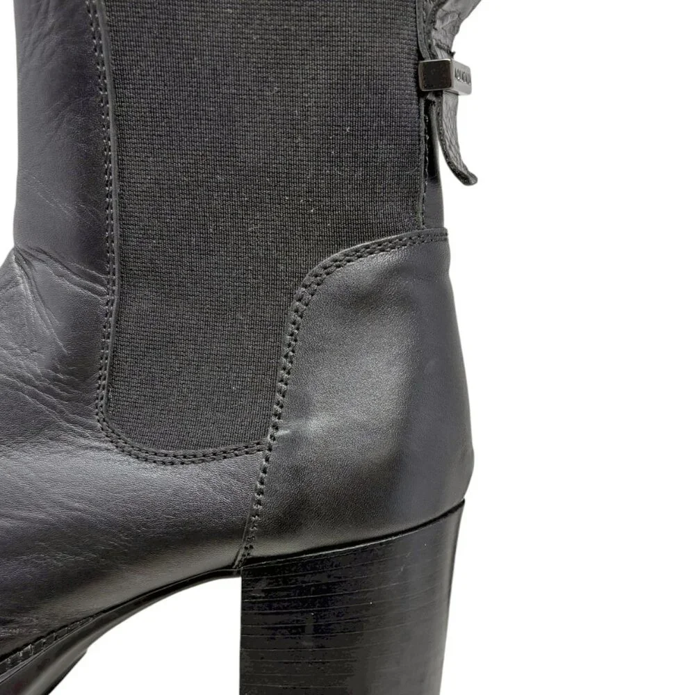 Aquatalia Ivory 338781 Black Leather‎ Chunky Heel Chelsea Bootie
